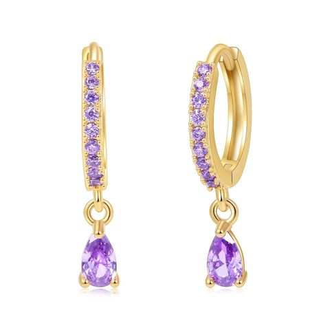 Vonmoos Earrings for Women 18k Gold Plated Hoop Earrings Statement Fashion Purple Zircon Luxury Vintage Jewelry Accessories Gift