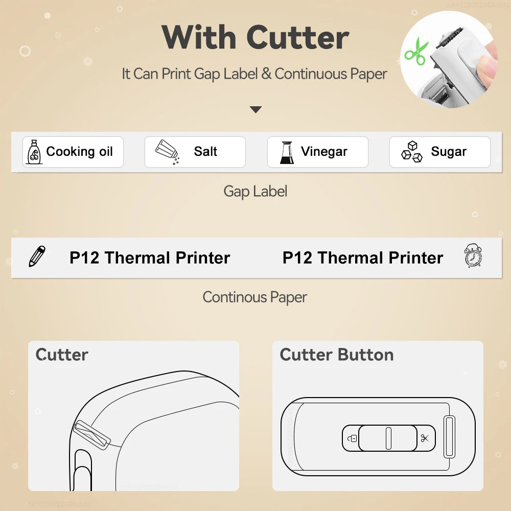 Marklife P12 Label Printer Bluetooth Wireless Thermal Printer Mini Portable Sticker No Ink Label Maker or 1PK Continues Labels