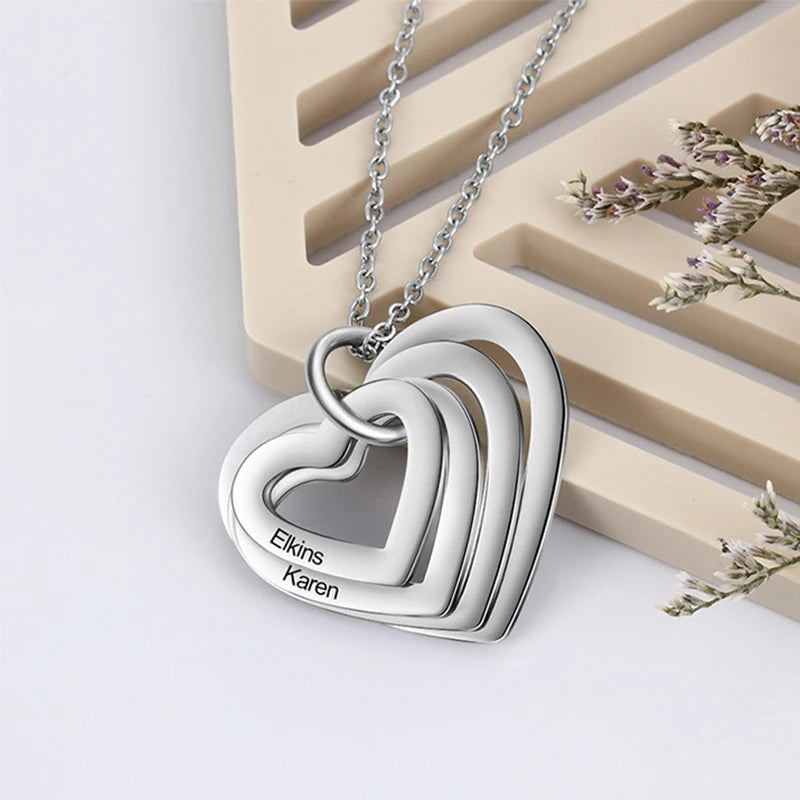 Personalized Heart Pendant Engraved Name Necklace For Lover Family