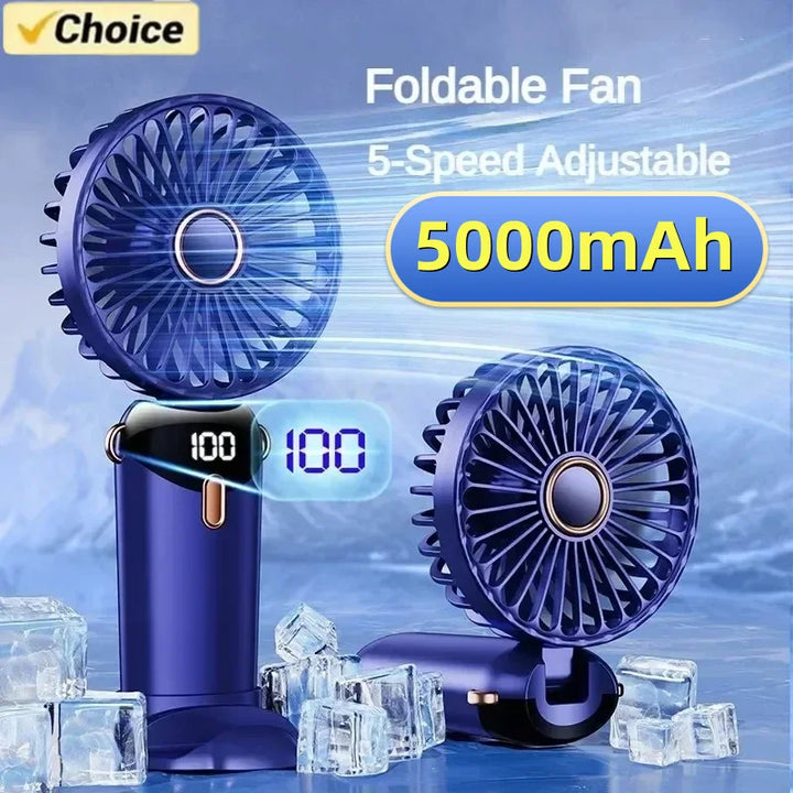 Handheld Mini Fan Foldable with Phone Stand and Display Screen