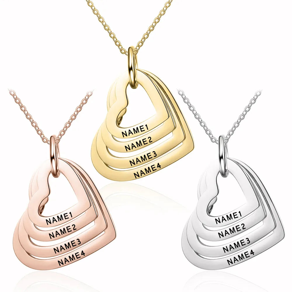 Personalized Heart Pendant Engraved Name Necklace For Lover Family