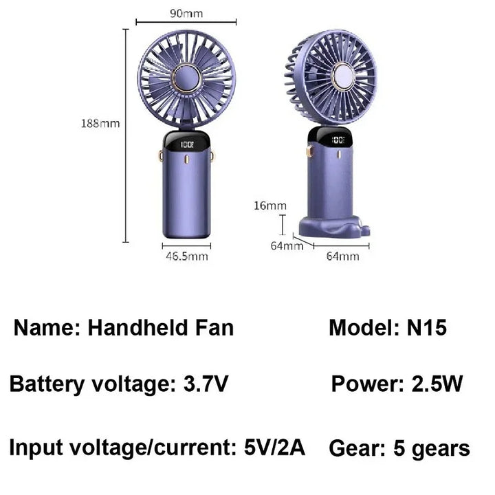 Handheld Mini Fan Foldable with Phone Stand and Display Screen